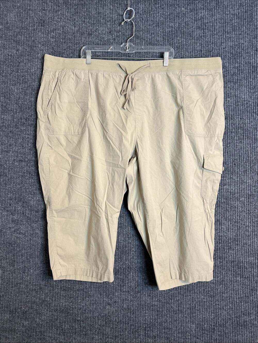 St Johns Bay Womens Cropped Cargo Pants Size 5X Tan Drawstring Hi Rise Casual